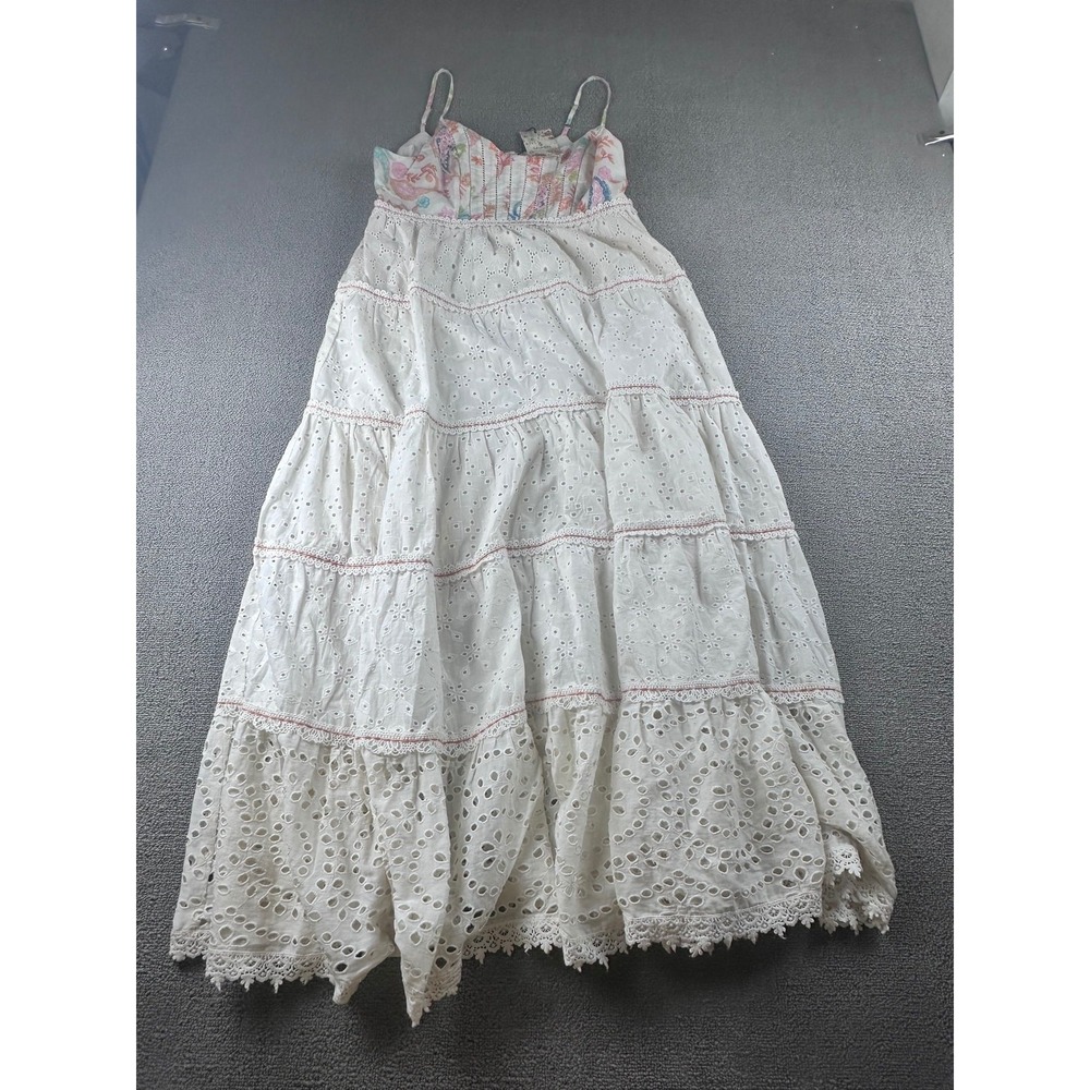 Saundh Maxi Dress Women S White Pointalism Tiered Eyelet Cotton Floral Bohemian